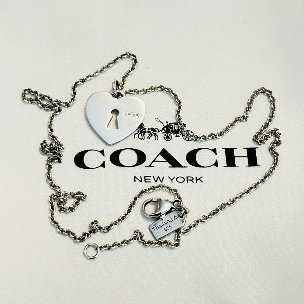 NWOT RARE Coach 925 Sterling Silver Heart Charm Necklace - Picture 8 of 12
